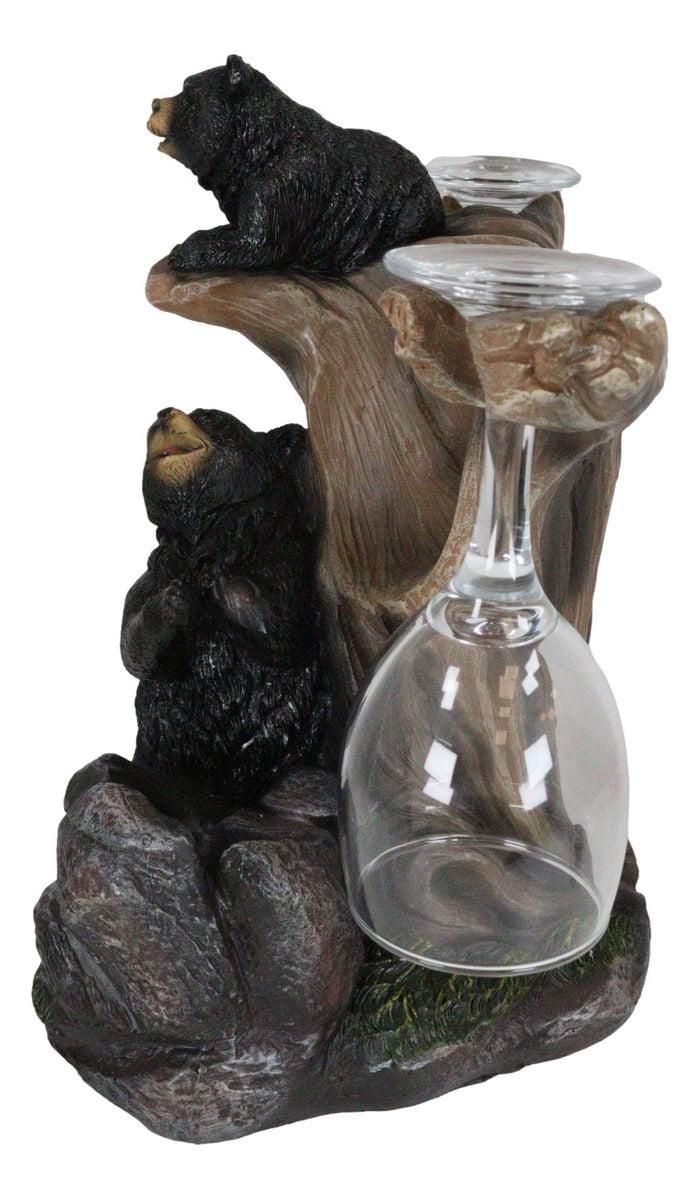 Ebros Gift Ebros Gift 10" Tall Climbing Black Bear Liquor Wine Glasses And Bottle Valet Holder Decorative Figurine