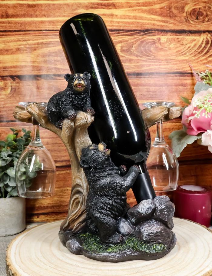 ebros gift Ebros Gift 10" Tall Climbing Black Bear Liquor Wine Glasses and Bottle Valet Holder Decorative Figurine