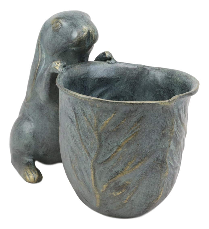 Ebros Gift Ebros Gift 11.25" Long Aluminum Rustic Whimsical Peeking Bunny Rabbit Flowers Or Plants Planter Pot Garden Statue Decorative Rabbits Accent Decor