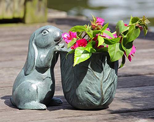 ebros gift Ebros Gift 11.25" Long Aluminum Rustic Whimsical Peeking Bunny Rabbit Flowers Or Plants Planter Pot Garden Statue Decorative Rabbits Accent Decor