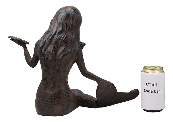 Ebros Gift Ebros Gift 11.5" Tall Cast Iron Large Nautical Siren Mermaid Holding Starfish Vintage Statue Ocean Goddess Princess Coastal Beach Under The Sea Mermaids Decorative Accent (Rust Bronze)
