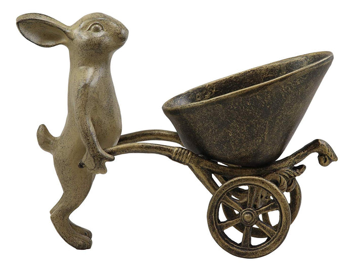 Ebros Gift Ebros Gift 12" Long Aluminum Rustic Whimsical Bunny Rabbit Pushing Wheelbarrow Cart Flowers Or Plants Planter Garden Statue Or As Wine Bottle Holder Valet Decorative Rabbits Accent Decor