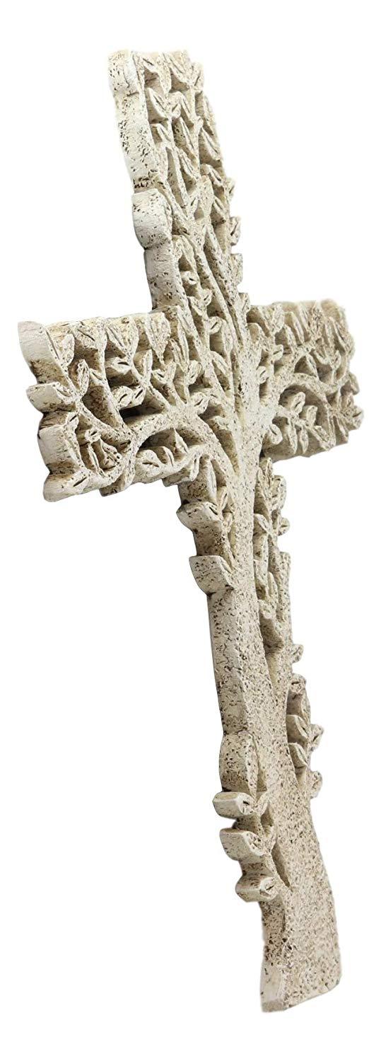 Ebros Gift Ebros Gift 12" Tall Faux Stone Rustic Western Tree Of Life Filigree Lace Design Wall Cross Decor Hanging Resin Sculpture Catholic Christian Country Cabin Lodge Accent Decorative Crosses