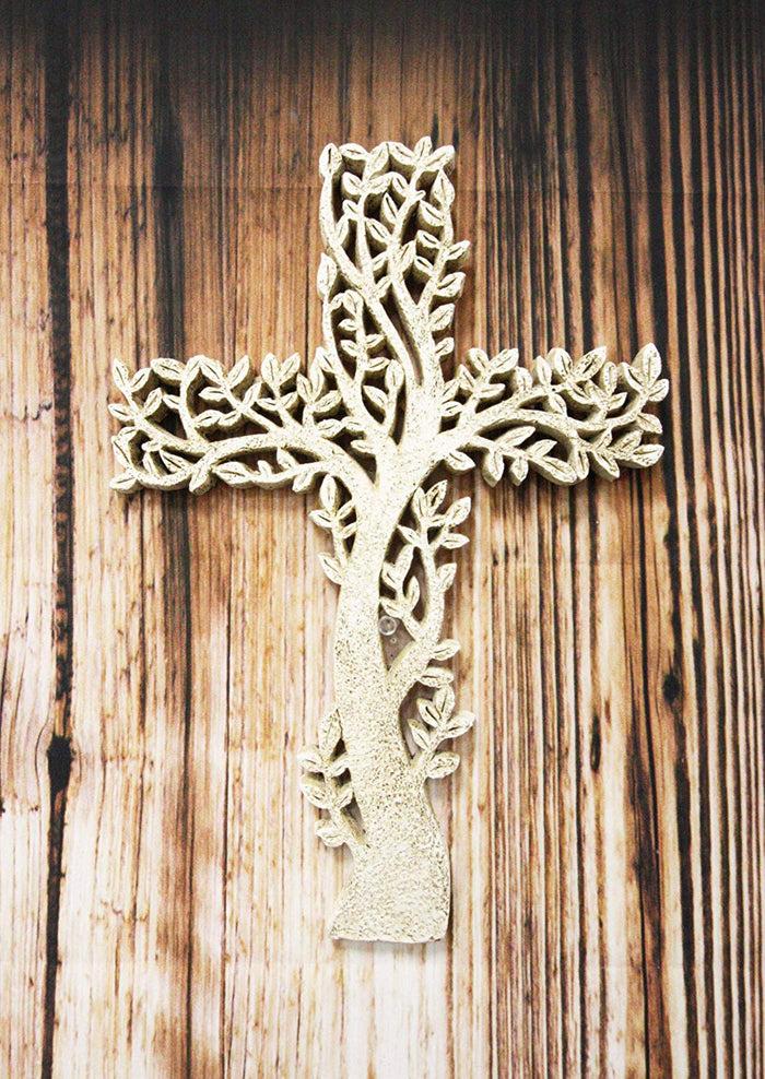 ebros gift Ebros Gift 12" Tall Faux Stone Rustic Western Tree of Life Filigree Lace Design Wall Cross Decor Hanging Resin Sculpture Catholic Christian Country Cabin Lodge Accent Decorative Crosses