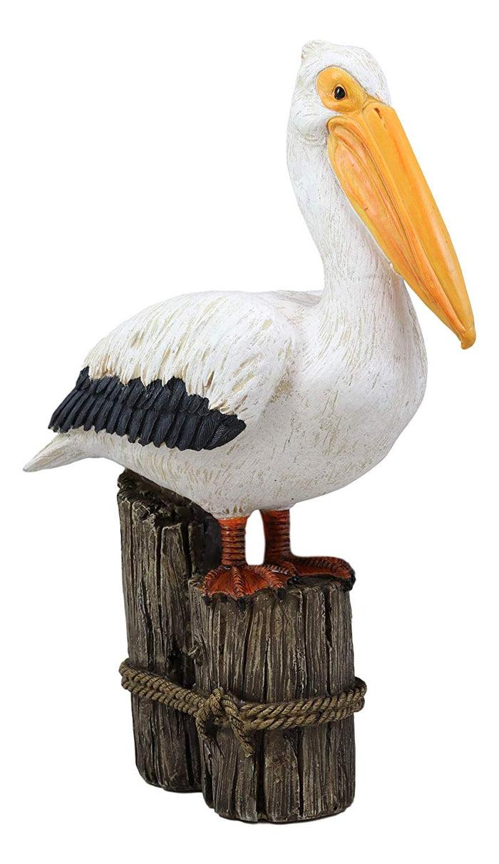 Ebros Gift Ebros Gift 12" Tall Ocean Marine Beach Coastal Great White Pelican Perching On Getty Post Statue Home Decor Birds Pelicans Nature As Centerpiece Decorative Sculpture Figurine