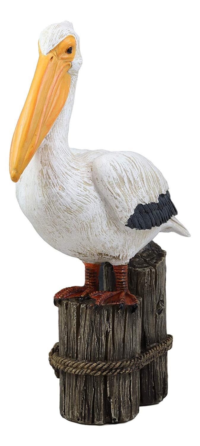 Ebros Gift Ebros Gift 12" Tall Ocean Marine Beach Coastal Great White Pelican Perching On Getty Post Statue Home Decor Birds Pelicans Nature As Centerpiece Decorative Sculpture Figurine