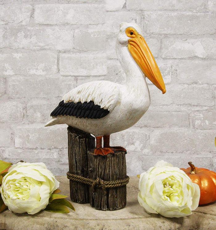 ebros gift Ebros Gift 12" Tall Ocean Marine Beach Coastal Great White Pelican Perching On Getty Post Statue Home Decor Birds Pelicans Nature As Centerpiece Decorative Sculpture Figurine