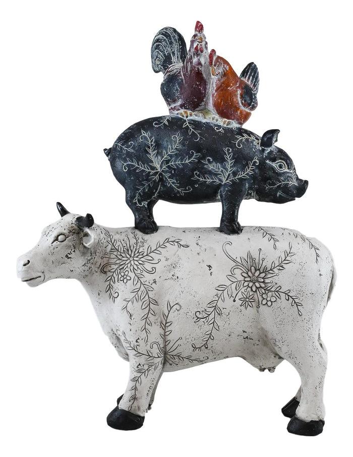 Ebros Gift Ebros Gift 12"Tall Rooster Hen Chickens Pig And Cow Stacked Decorative Statue
