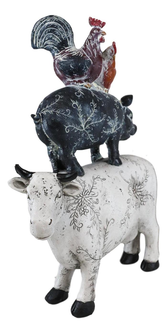 Ebros Gift Ebros Gift 12"Tall Rooster Hen Chickens Pig And Cow Stacked Decorative Statue