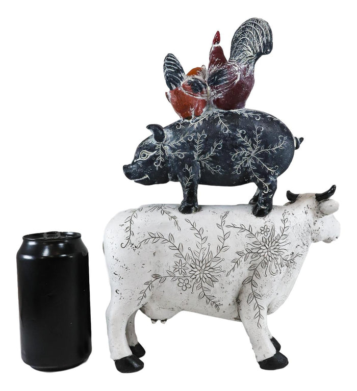 Ebros Gift Ebros Gift 12"Tall Rooster Hen Chickens Pig And Cow Stacked Decorative Statue
