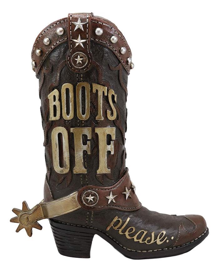Ebros Gift Ebros Gift 13" Tall Rustic Western Brown Cowboy Boot With Spur And Western Stars In Tooled Leather Design Decorative Figurine Courtesy Sign 'Boots Off Please' For Home Entrance Mudroom Backyard Patio