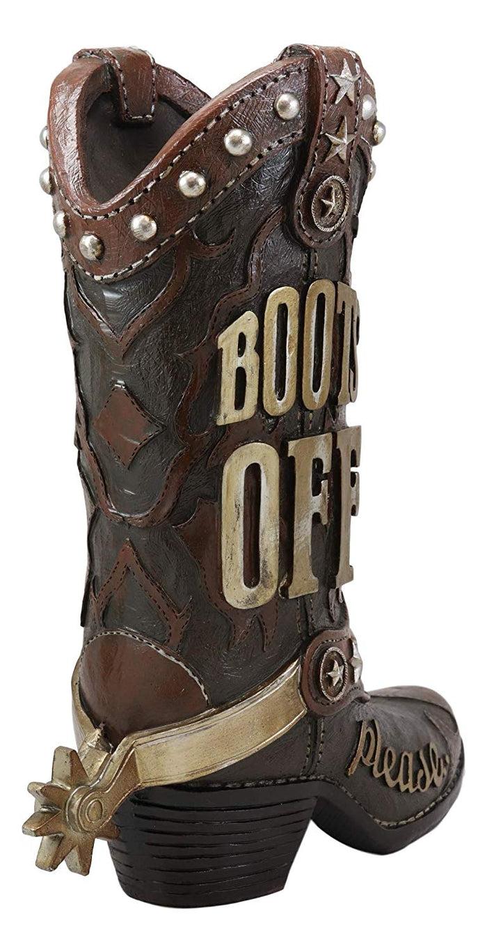 Ebros Gift Ebros Gift 13" Tall Rustic Western Brown Cowboy Boot With Spur And Western Stars In Tooled Leather Design Decorative Figurine Courtesy Sign 'Boots Off Please' For Home Entrance Mudroom Backyard Patio