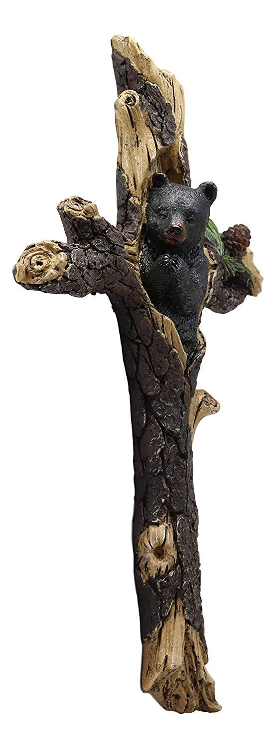 Ebros Gift Ebros Gift 14.25" H Rustic Black Bear Cub Sleeping On Pine Tree Wall Cross Decor