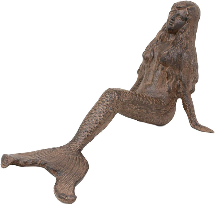 Ebros Gift Ebros Gift 16.25" Long Nautical Siren Mermaid Leaning Back Cast Iron Rustic Vintage Finish Shelf Sitter Statue Ocean Goddess Princess Coastal Beach Under The Sea Mermaids Decorative Accent