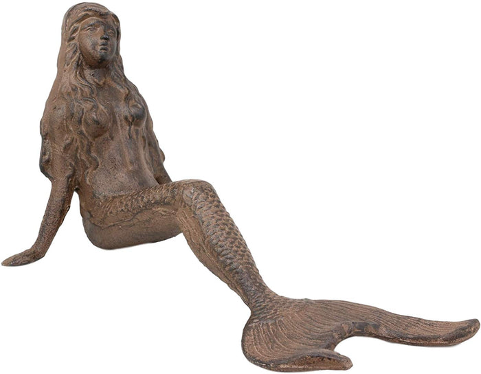 Ebros Gift Ebros Gift 16.25" Long Nautical Siren Mermaid Leaning Back Cast Iron Rustic Vintage Finish Shelf Sitter Statue Ocean Goddess Princess Coastal Beach Under The Sea Mermaids Decorative Accent