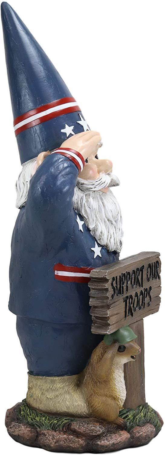 Ebros Gift Ebros Gift 17" Tall Americana USA Patriotic Gnome With Pet Squirrel In Military Salute Statue With Support Our Troops Sign American Flag Uniform Druid Dwarf Home Garden Patio Lawn Figurine