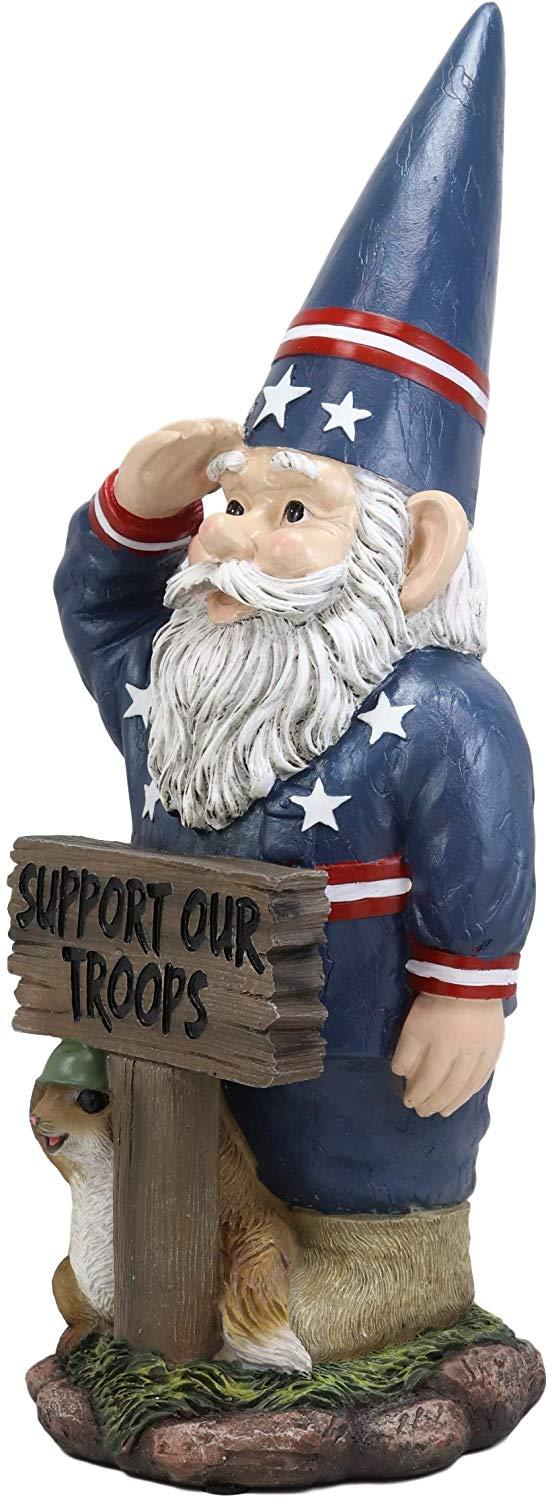 Ebros Gift Ebros Gift 17" Tall Americana USA Patriotic Gnome With Pet Squirrel In Military Salute Statue With Support Our Troops Sign American Flag Uniform Druid Dwarf Home Garden Patio Lawn Figurine