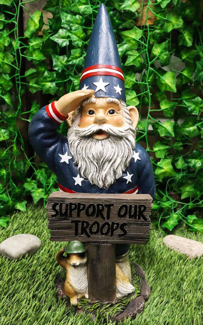 ebros gift Ebros Gift 17" Tall Americana USA Patriotic Gnome with Pet Squirrel in Military Salute Statue with Support Our Troops Sign American Flag Uniform Druid Dwarf Home Garden Patio Lawn Figurine