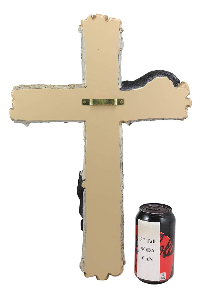 Ebros Gift Ebros Gift 17" Tall Large Rustic Western 2 Playful Climbing Black Bears On Birch Tree Wall Cross Decor Hanging Sculpture Catholic Christian Country Bear Cubs Cabin Lodge Accent Decorative Crosses