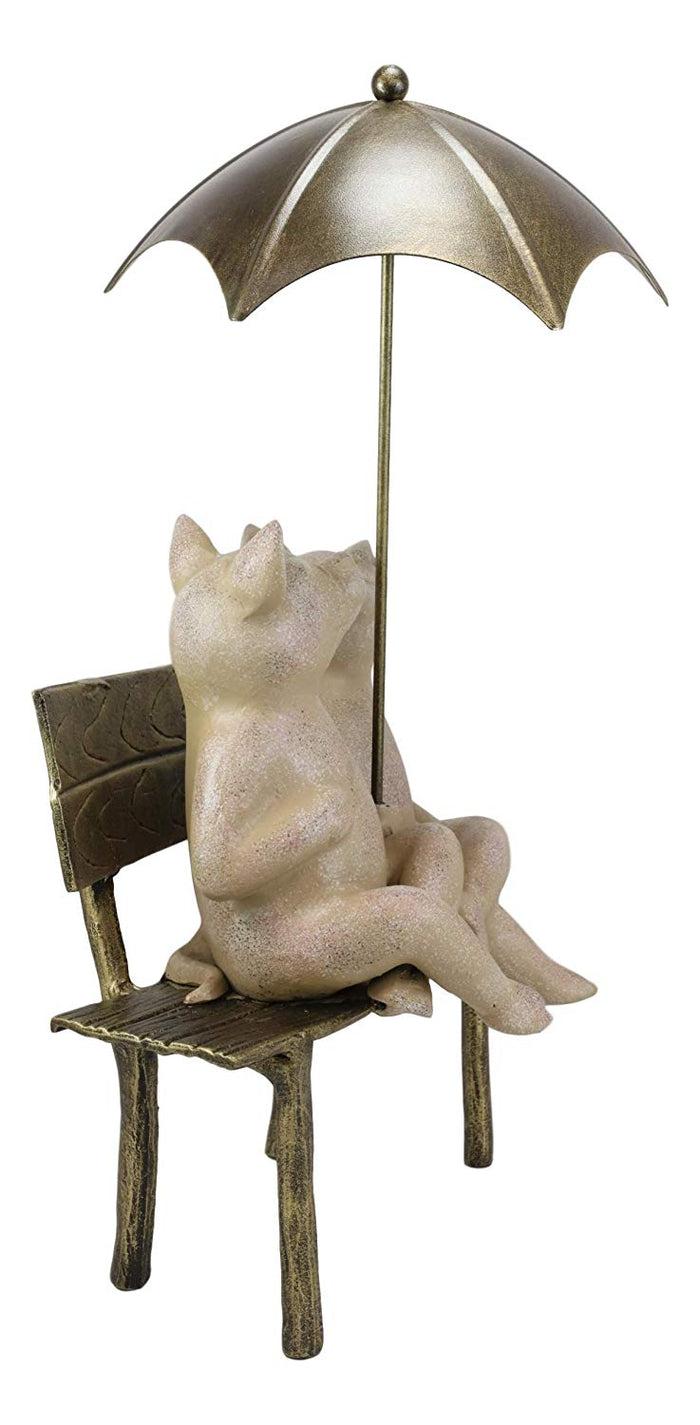 Ebros Gift Ebros Gift 19" Tall Aluminum Metal Romance In The Rain Pig Couple Sitting On Park Bench With Umbrella Garden Statue Pigs Patio Pool Pond Lawn Yard Country Farm Decorative Rustic Sculpture Accent