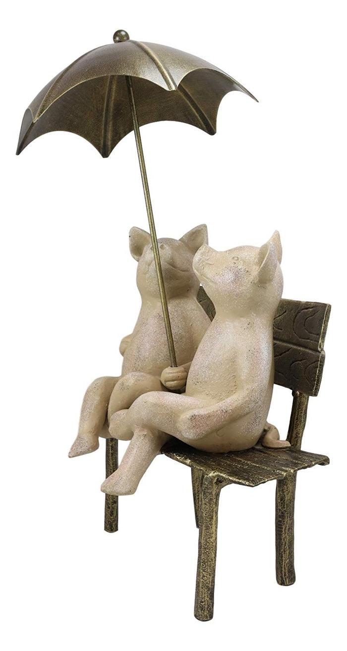 Ebros Gift Ebros Gift 19" Tall Aluminum Metal Romance In The Rain Pig Couple Sitting On Park Bench With Umbrella Garden Statue Pigs Patio Pool Pond Lawn Yard Country Farm Decorative Rustic Sculpture Accent
