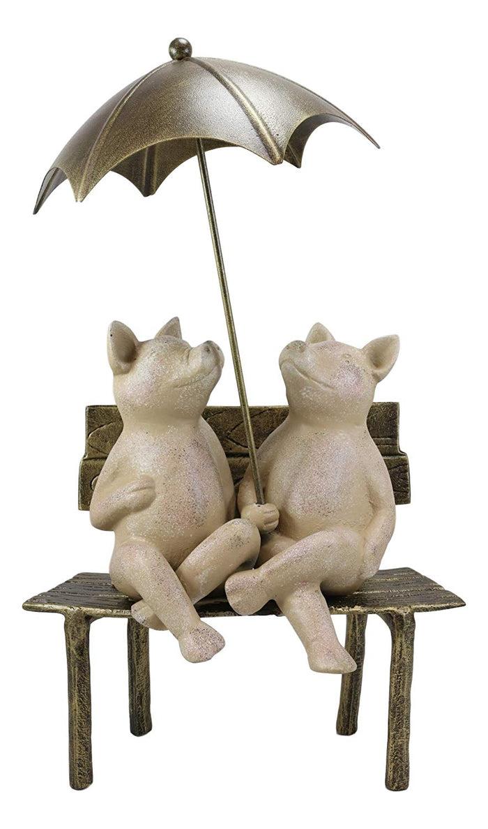 Ebros Gift Ebros Gift 19" Tall Aluminum Metal Romance In The Rain Pig Couple Sitting On Park Bench With Umbrella Garden Statue Pigs Patio Pool Pond Lawn Yard Country Farm Decorative Rustic Sculpture Accent