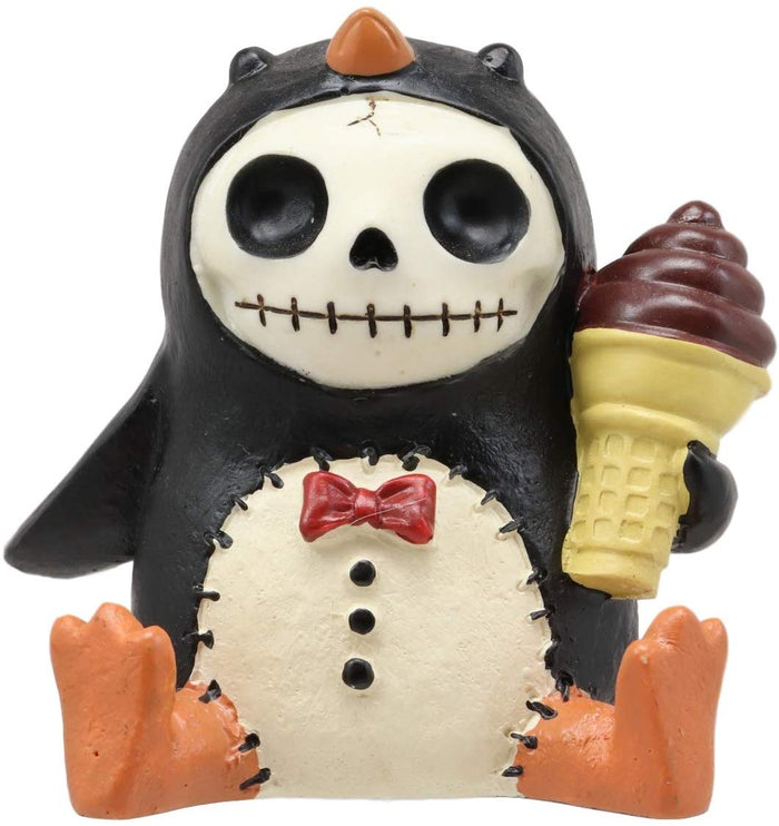 Ebros Gift Ebros Gift 2.5" Tall Furrybones Pen The Emperor Penguin Chick With Red Bow Tie And Sugar Cone Ice Cream Collectible Figurine Skeleton Monster Penguins Hooded Costume Furry Bones Statue