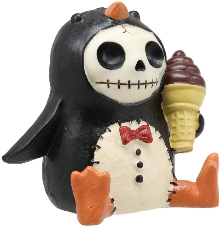 ebros gift Ebros Gift 2.5" Tall Furrybones Pen The Emperor Penguin Chick with Red Bow Tie and Sugar Cone Ice Cream Collectible Figurine Skeleton Monster Penguins Hooded Costume Furry Bones Statue