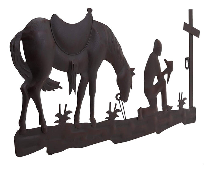 Ebros Gift Ebros Gift 21" Wide Wild West Kneeling Cowboy With Horse In Solemn Prayer By The Cross Metal Aluminum Wall 3D Art Sign Plaque Inspirational Vintage Western Country Decor Sculpture