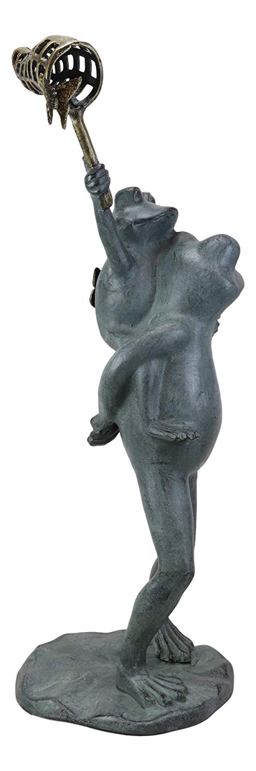 Ebros Gift Ebros Gift 25.25" Tall Aluminum Metal Whimsical Father And Son Frog Family With Net Chasing Butterfly Garden Statue Frogs Patio Pool Pond Lawn Yard Decorative Sculpture Feng Shui Zen Accent