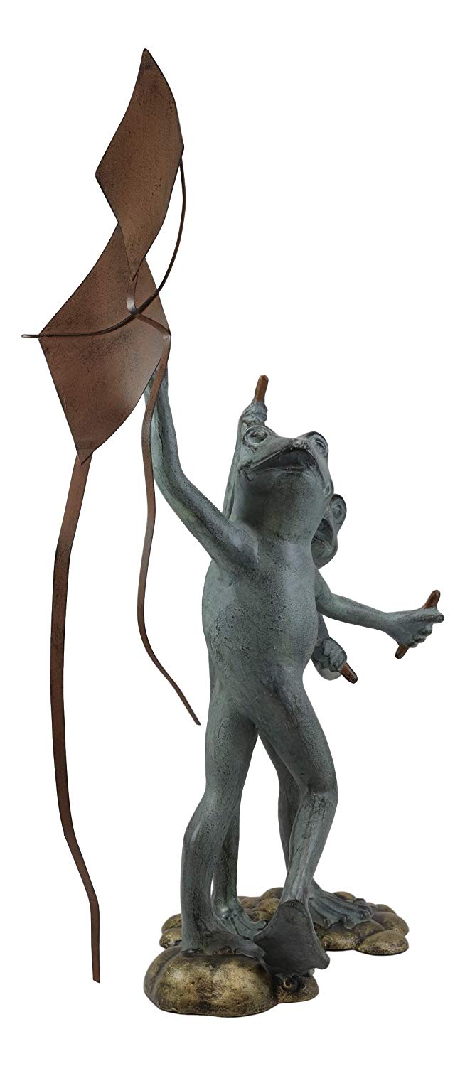 Ebros Gift Ebros Gift 25" Tall Aluminum Metal Gone With The Wind Whimsical Frog Friends Flying Kites Garden Statue Frogs Summer Pastime Patio Pool Pond Lawn Yard Decorative Rustic Sculpture Accent