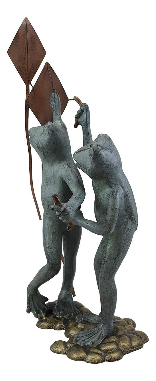 Ebros Gift Ebros Gift 25" Tall Aluminum Metal Gone With The Wind Whimsical Frog Friends Flying Kites Garden Statue Frogs Summer Pastime Patio Pool Pond Lawn Yard Decorative Rustic Sculpture Accent