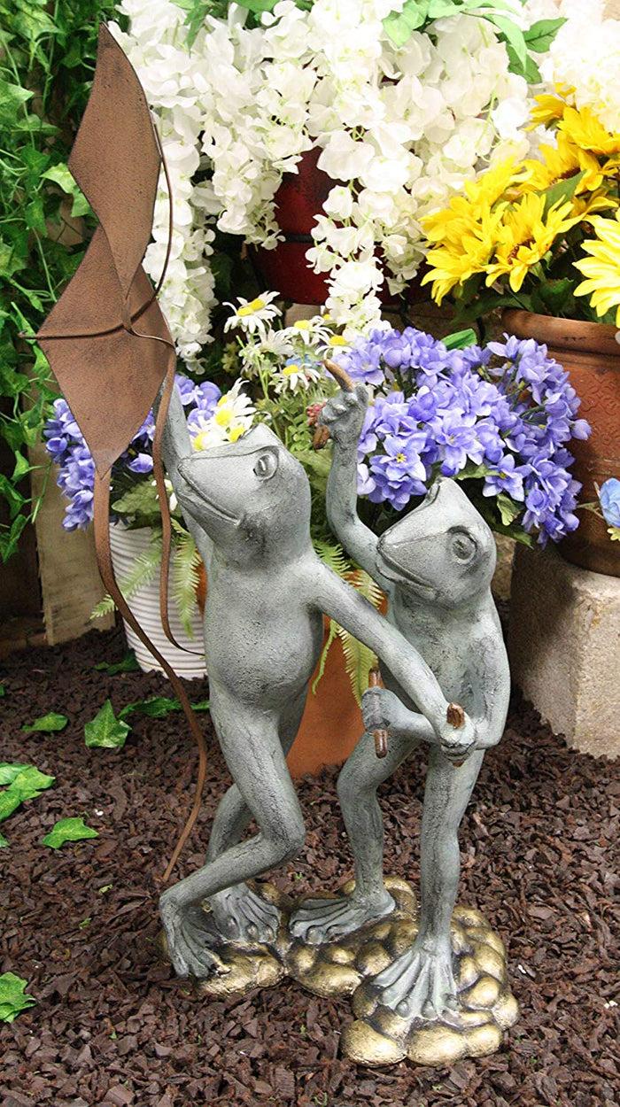 ebros gift Ebros Gift 25" Tall Aluminum Metal Gone with The Wind Whimsical Frog Friends Flying Kites Garden Statue Frogs Summer Pastime Patio Pool Pond Lawn Yard Decorative Rustic Sculpture Accent