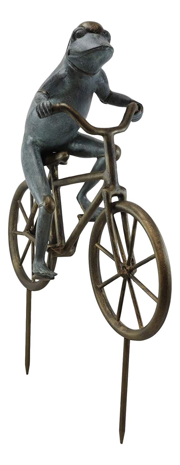 Ebros Gift Ebros Gift 26.75" Tall Aluminum Metal Whimsical The Expedition Bicycling Frog With Helmet Garden Stake Statue Frogs Patio Pool Pond Lawn Yard Decorative Sculpture Feng Shui Zen Accent