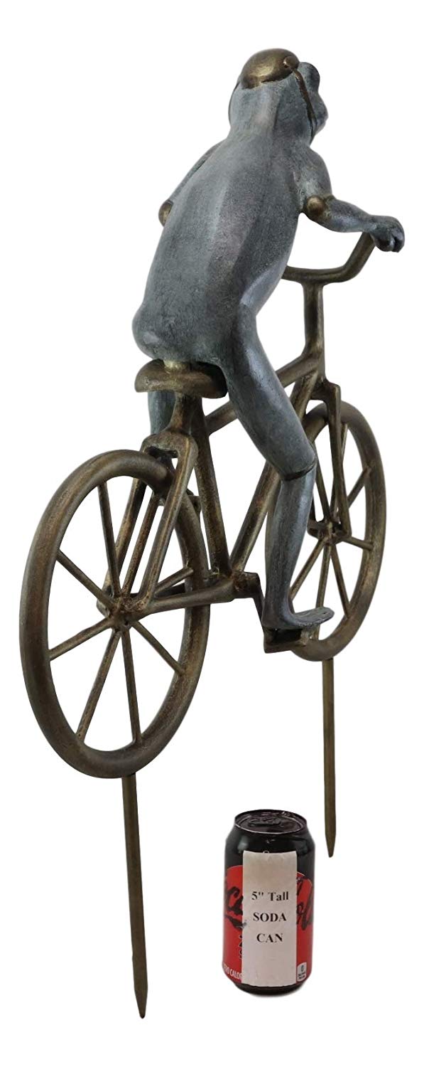 Ebros Gift Ebros Gift 26.75" Tall Aluminum Metal Whimsical The Expedition Bicycling Frog With Helmet Garden Stake Statue Frogs Patio Pool Pond Lawn Yard Decorative Sculpture Feng Shui Zen Accent