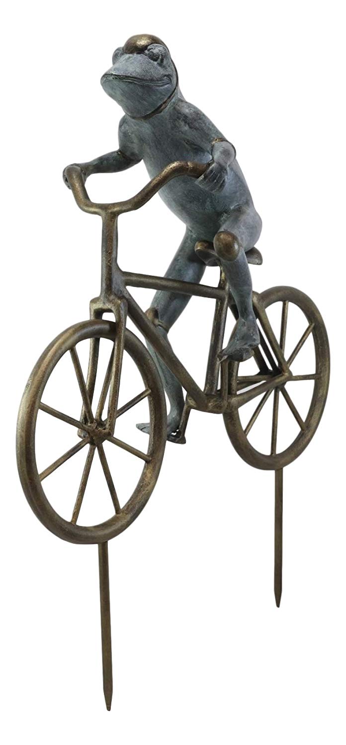 Ebros Gift Ebros Gift 26.75" Tall Aluminum Metal Whimsical The Expedition Bicycling Frog With Helmet Garden Stake Statue Frogs Patio Pool Pond Lawn Yard Decorative Sculpture Feng Shui Zen Accent