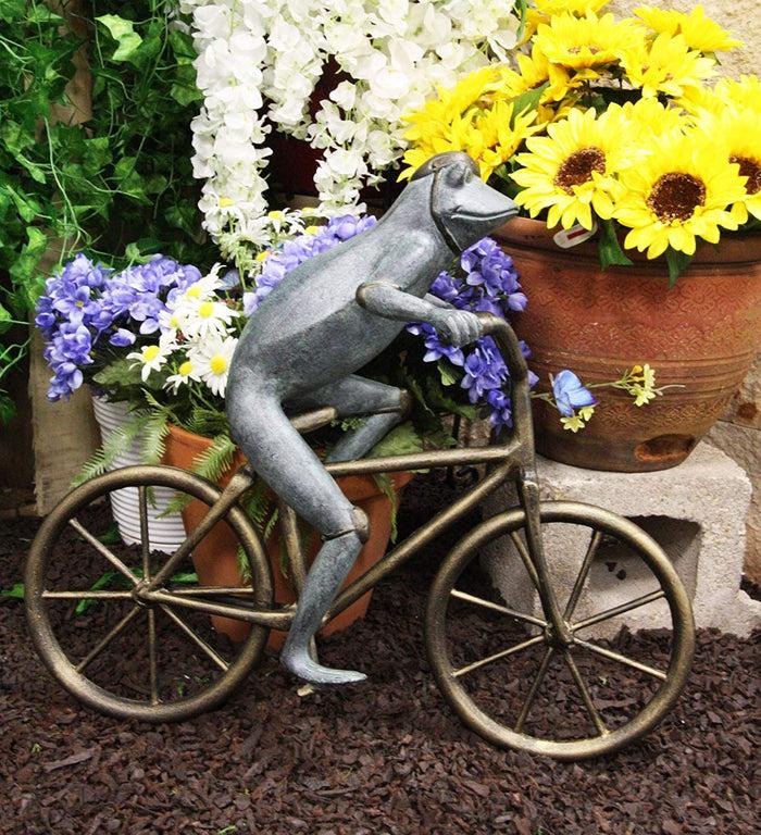ebros gift Ebros Gift 26.75" Tall Aluminum Metal Whimsical The Expedition Bicycling Frog with Helmet Garden Stake Statue Frogs Patio Pool Pond Lawn Yard Decorative Sculpture Feng Shui Zen Accent