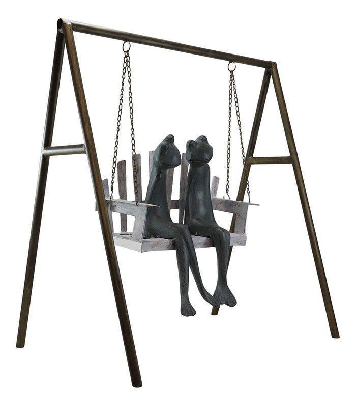 Ebros Gift Ebros Gift 27.5" Tall Aluminum Metal Whimsical Love Is In The Air Frog Couple Sitting On Porch Swing Garden Statue Frogs Patio Pool Pond Lawn Yard Decorative Sculpture Feng Shui Zen Accent
