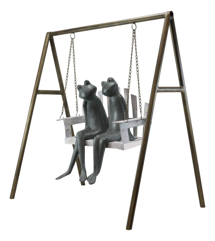 Ebros Gift Ebros Gift 27.5" Tall Aluminum Metal Whimsical Love Is In The Air Frog Couple Sitting On Porch Swing Garden Statue Frogs Patio Pool Pond Lawn Yard Decorative Sculpture Feng Shui Zen Accent