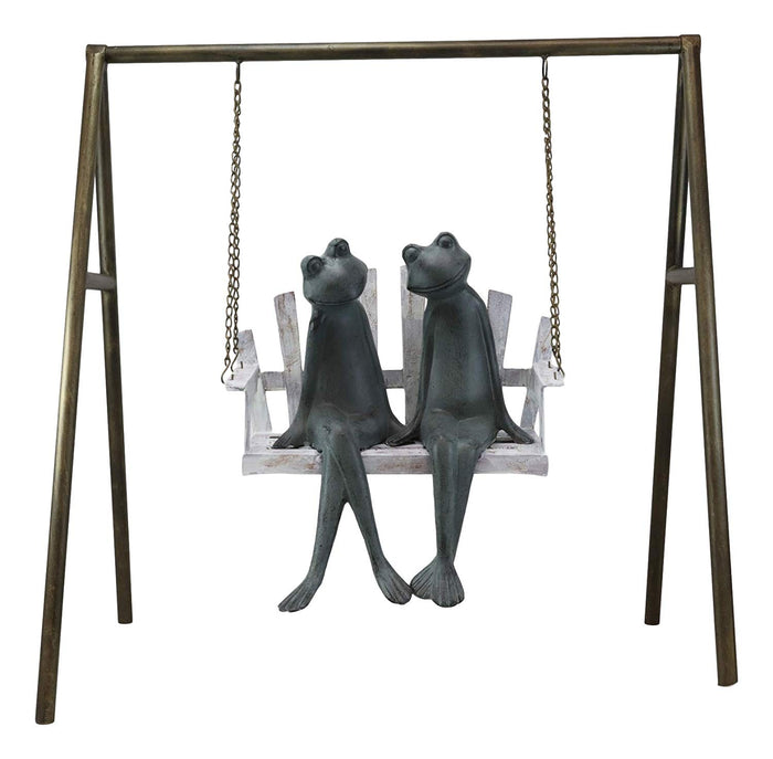Ebros Gift Ebros Gift 27.5" Tall Aluminum Metal Whimsical Love Is In The Air Frog Couple Sitting On Porch Swing Garden Statue Frogs Patio Pool Pond Lawn Yard Decorative Sculpture Feng Shui Zen Accent