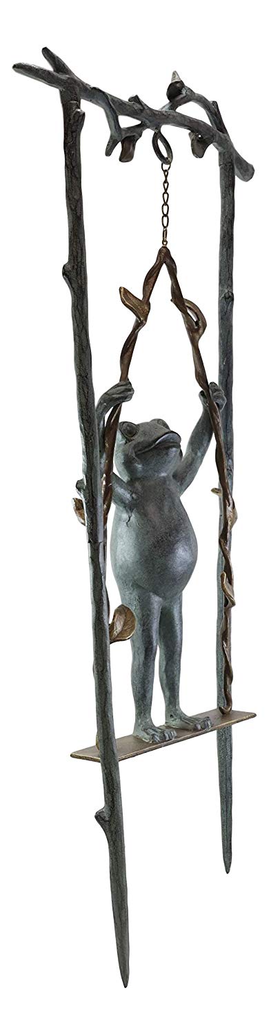 Ebros Gift Ebros Gift 36" Tall Aluminum Metal Whimsical Acrobatic Stunt Frog On Vine Swing Garden Stake Statue 'Child's Play' Patio Pool Pond Lawn Frogs Decorative Sculpture Accent