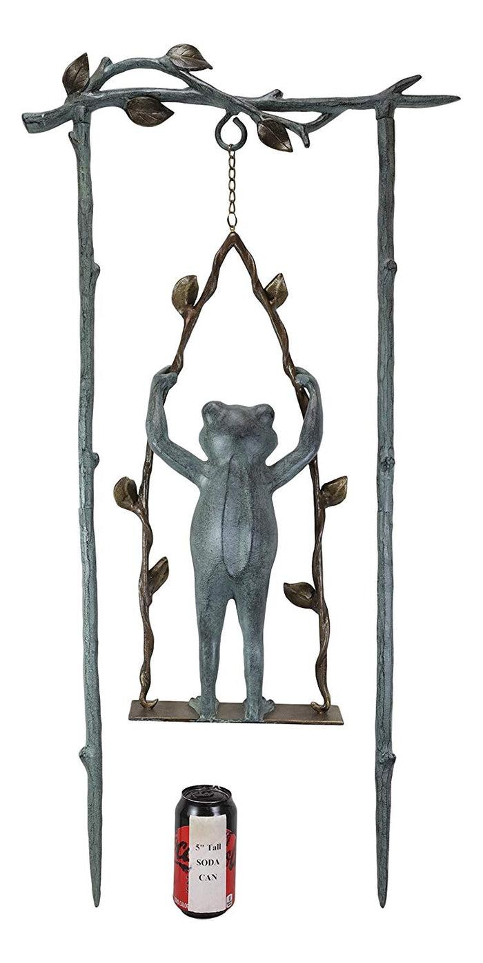 Ebros Gift Ebros Gift 36" Tall Aluminum Metal Whimsical Acrobatic Stunt Frog On Vine Swing Garden Stake Statue 'Child's Play' Patio Pool Pond Lawn Frogs Decorative Sculpture Accent