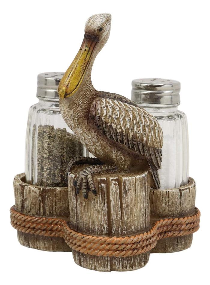 ebros gift Ebros Gift 5.25" Tall Ocean Marine Beach Coastal Diving Brown Pelican Perching On Getty Posts Salt and Pepper Shakers Display Holder Statue Home Decor Birds Pelicans Nature As Kitchen Centerpiece