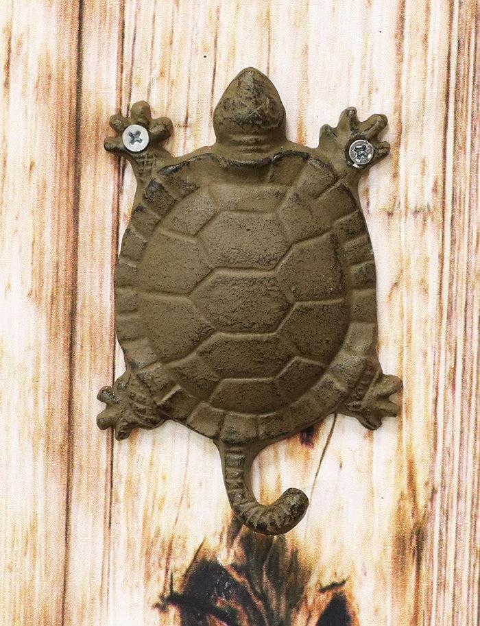 ebros gift Ebros Gift 5.75" Tall Nautical Ocean Sea Turtle Cast Iron Rustic Wall Coat Keys Leashes Hats (1)