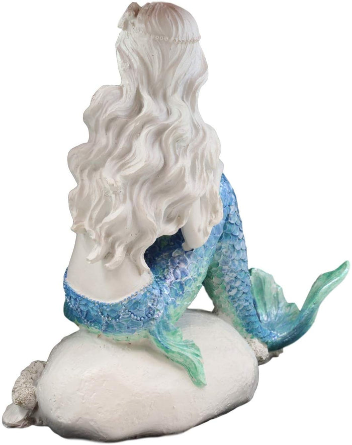 Ebros Gift Ebros Gift 6.25" Tall Nautical Capiz Blue Tailed Mermaid Ariel Sitting On Beach