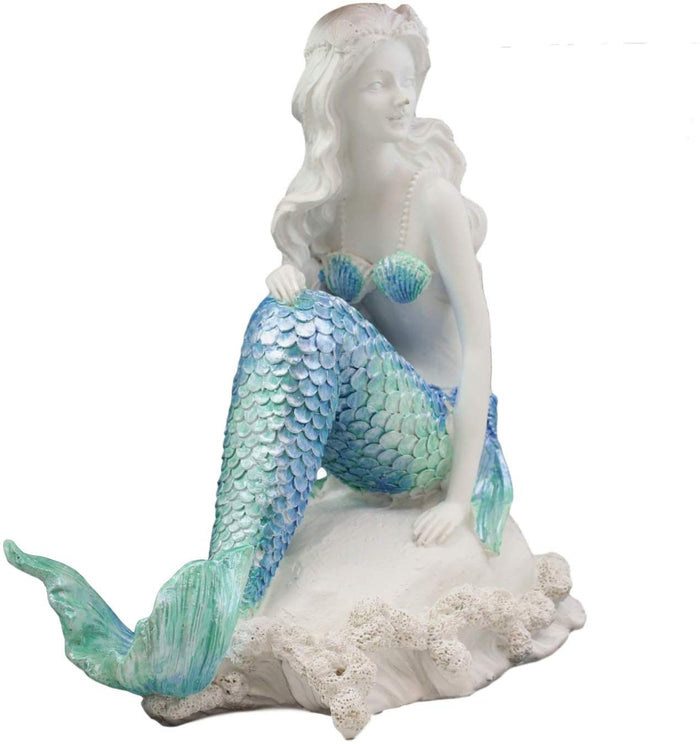 Ebros Gift Ebros Gift 6.25" Tall Nautical Capiz Blue Tailed Mermaid Ariel Sitting On Beach