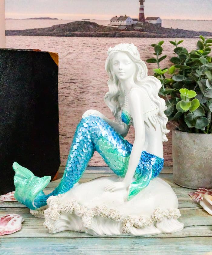 ebros gift Ebros Gift 6.25" Tall Nautical Capiz Blue Tailed Mermaid Ariel Sitting On Beach
