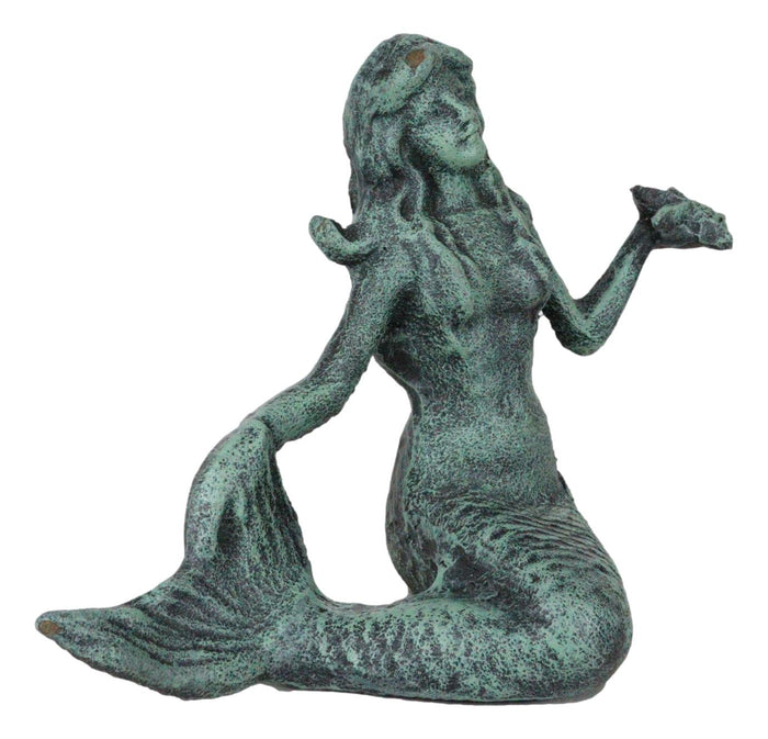 Ebros Gift Ebros Gift 6.5" Tall Nautical Siren Mermaid Holding Starfish Cast Iron Rustic Verdigris Vintage Patina Finish Statue Ocean Goddess Princess Coastal Beach Under The Sea Mermaids Decorative Accent