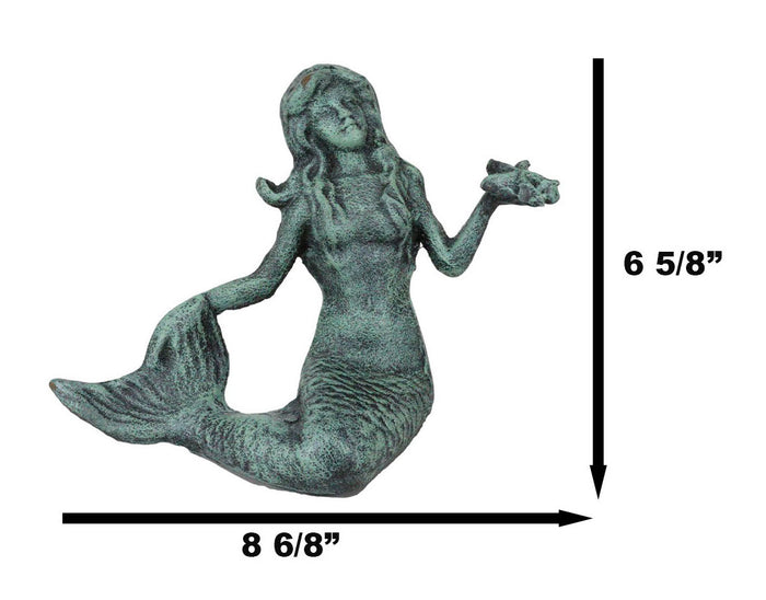 Ebros Gift Ebros Gift 6.5" Tall Nautical Siren Mermaid Holding Starfish Cast Iron Rustic Verdigris Vintage Patina Finish Statue Ocean Goddess Princess Coastal Beach Under The Sea Mermaids Decorative Accent