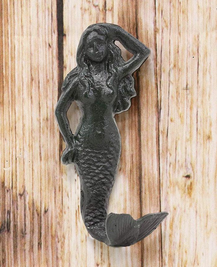 Ebros Gift Ebros Gift 6"H Mermaid Cast Iron Rustic Wall Coat Hook For Keys Leashes Hats (2)